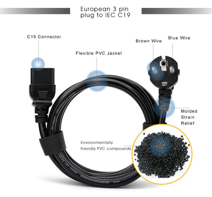 Ηλεκτρονικό σκοινί επέκτασης βουλωμάτων της ΕΕ καλωδίου τροφοδοσίας ho55vv-φ μηχανών C13 C14