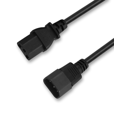 Μαύρο Prong σκοινιού 125V 10A 3 οικιακής επέκτασης IEC 60320 C13 καλώδιο τροφοδοσίας εναλλασσόμενου ρεύματος